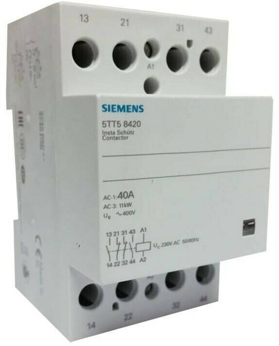 Siemens Insta-Schütz mit 2 Schließern und 2 Öffnern Kontakt für AC 230V 400V 40A Ansteu (5TT58420) Elektrik